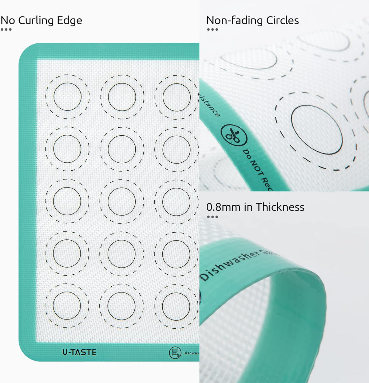 446ºF Heat Resistant Macaron Mat: U-Taste 11x11 Inch Non Stick Silicone Baking Mat, Reusable Cookies Pastry Sheet Liner with Edge Enhancement & Circle Measurement for Square Cake Pan (2 PCS, Aqua Sky)