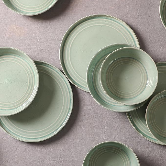 Stone Lain Claire 4-Piece Bowl Set Stoneware, Bowls, Dishwasher and Microwave Safe, Dish Set for 4, Green