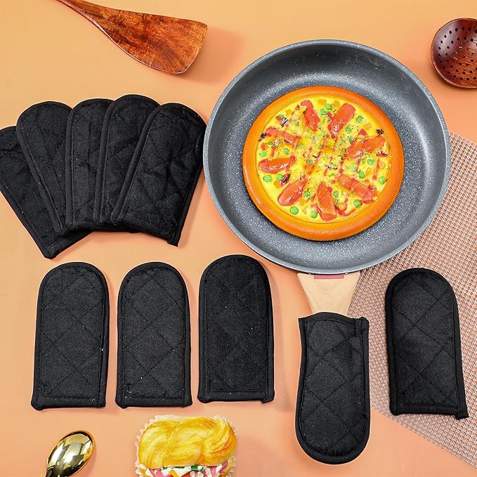 Dandat 24 Set Hot Handle Covers for Daily Replace Use Gift Pan Handle Sleeve Covers Heat Resistant Cast Iron Holder Sleeve Washable Handgrip Mitts for Christmas Kitchen Gifts Craft (Black)