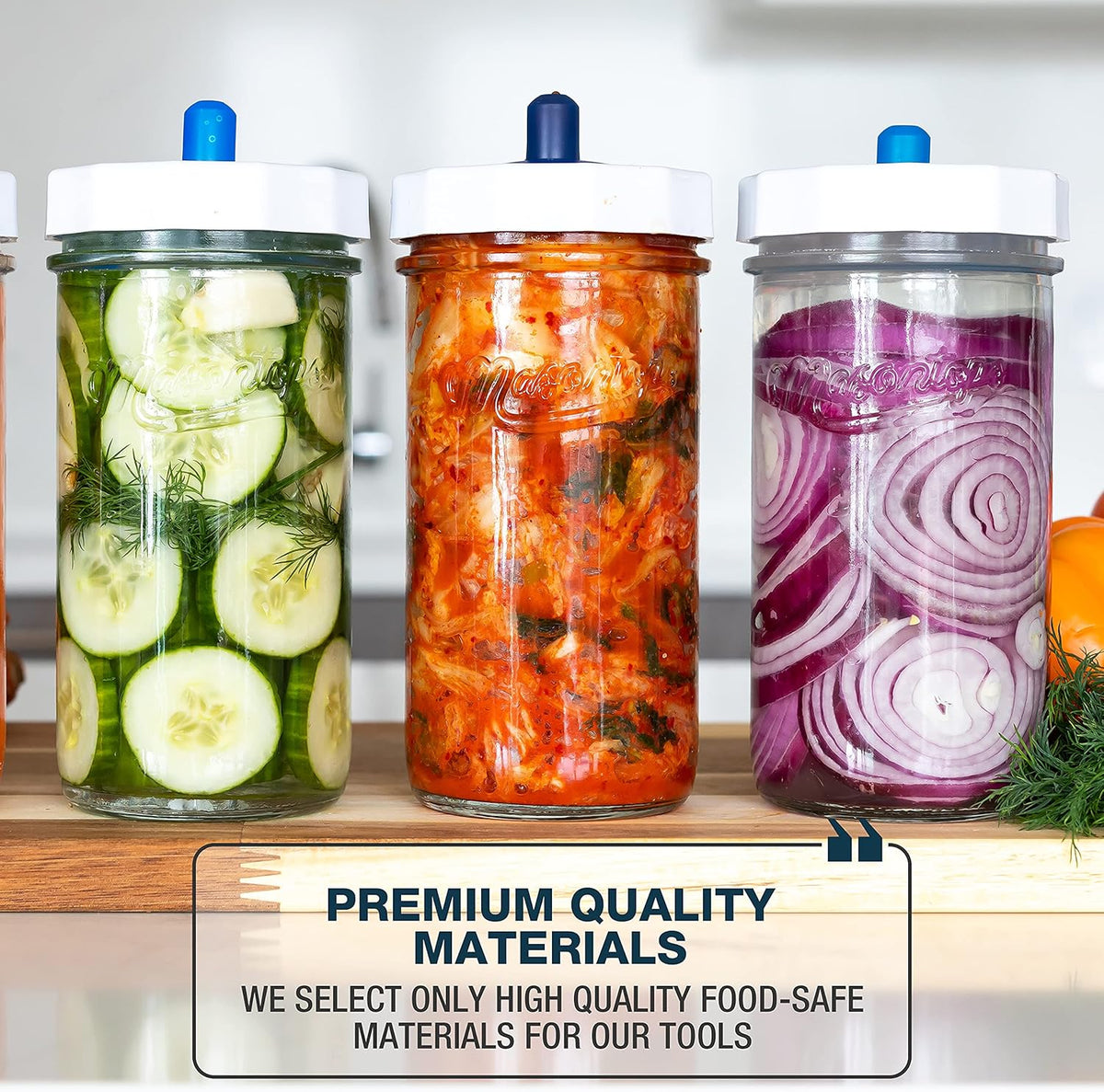 Masontops Fermentation Jar Starter Set, Easy Vegetable Fermentation Kit, Includes Mason Jar, Pickle Kit with Fermentation Lids & Fermentation Weight