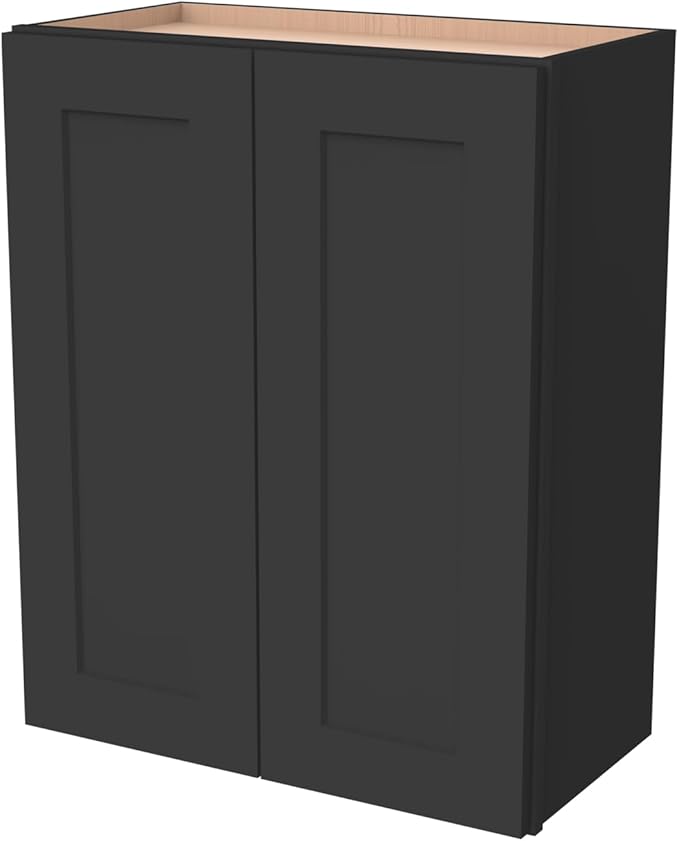 Wall-Mounted Cabinet – Solid Wood Shaker Style Medicine Cabinet with Adjustable Shelves & Soft-Close Doors for Bathroom, Kitchen, and Office Storage (Charcoal Black, 36" W x 12" D x 36" H)