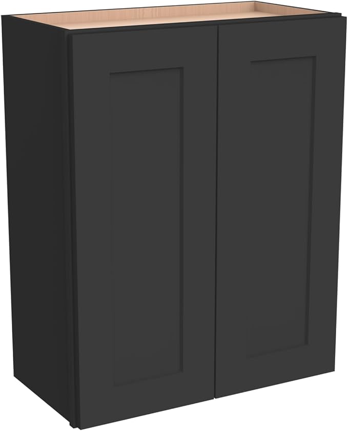 Wall-Mounted Cabinet – Solid Wood Shaker Style Medicine Cabinet with Adjustable Shelves & Soft-Close Doors for Bathroom, Kitchen, and Office Storage (Charcoal Black, 24" W x 12" D x 30" H)