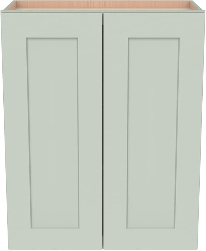 Wall-Mounted Cabinet – Solid Wood Shaker Style Medicine Cabinet with Adjustable Shelves & Soft-Close Doors for Bathroom, Kitchen, and Office Storage (Jade Green, 30" W x 12" D x 36" H)