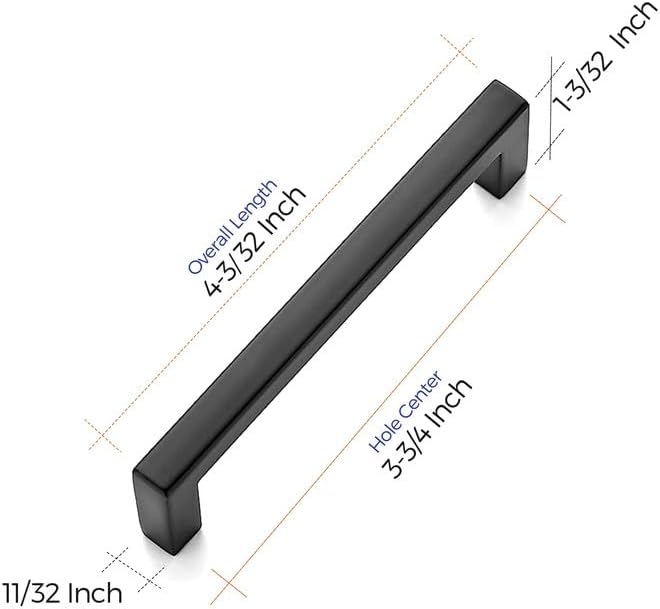 Ravinte 35 Pack Solid 3-3/4 Inch Center to Center Slim Square Bar Drawer Handles Cabinet Hardware - Matte Black Kitchen Pulls