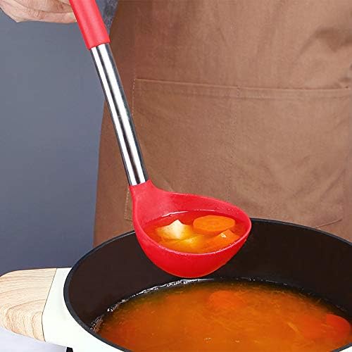 Pack of 2 Ladle Spoon,Silicone Large Spoon for Soup,Non Stick Kitchen Utensils with High Heat Resistant,BPA Free Perfect Kitchen Tools for Cooking, Stirring,Serving Soups (BLACK-RED)