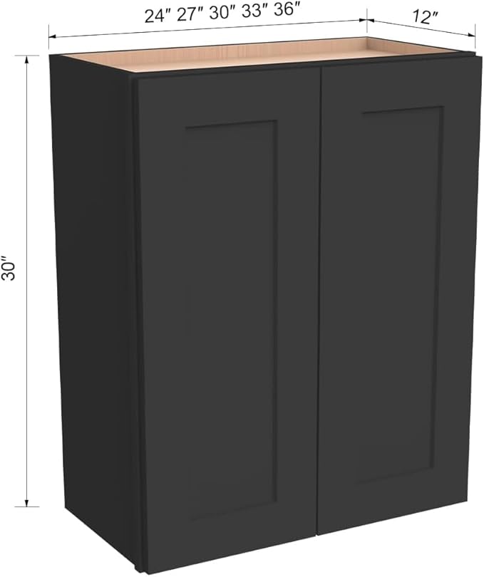 Wall-Mounted Cabinet – Solid Wood Shaker Style Medicine Cabinet with Adjustable Shelves & Soft-Close Doors for Bathroom, Kitchen, and Office Storage (Charcoal Black, 24" W x 12" D x 30" H)