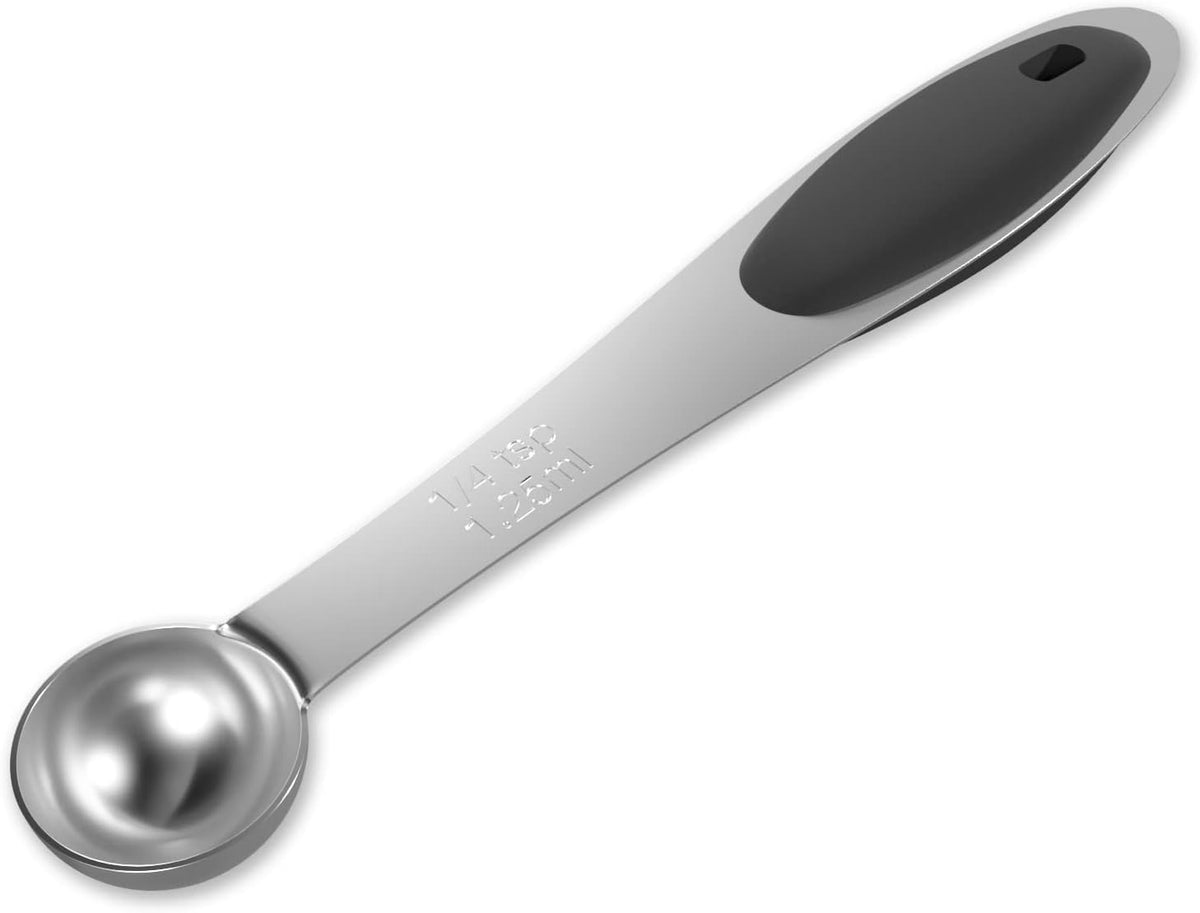 1PCS 1/4 Tsp(1.25ml) Single Measuring Spoon with Black Silicone Grip, Stainless Steel Individual Measure Scoop Only