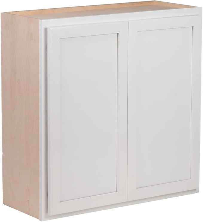 Quicklock RTA (Ready-to-Assemble) 42" Tall Wall Kitchen Cabinets - Shaker Style | 100% Hardwood | Made in America | Soft Close Hardware (Pure White, 12" D x 36" W x 42" H)