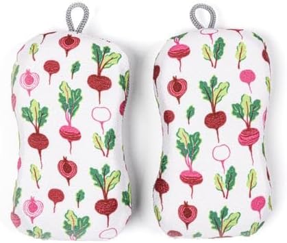 MÜkitchen Premium Microfiber Sponge Set for Dishes and Cleaning, 2 Pack, Printed (Radishing)
