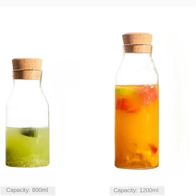 GLigeT Iced Tea Pitcher Borosilicate Water Pitcher Cold Brewed Tea Glass Bottle with Cork Jar Fruit Wine Storage Container 800ml/1200ml Water Jug(1200ml)