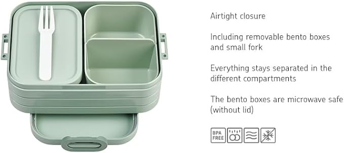 Mepal Bento Box Midi - Lunch Box with Bento Box - for 2 Sandwiches or 4 Slices of Bread - Lunch Box for Sandwiches, Small Snacks & Left Overs - Lunch Box Adults - Nordic sage