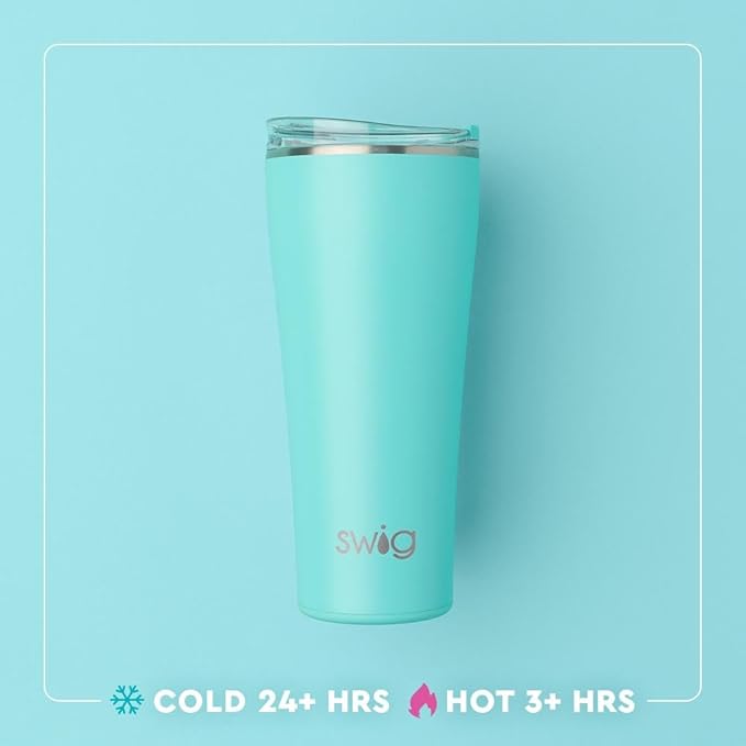 Swig Life 32oz Insulated Tumbler, Travel Coffee Tumbler with Lid, Cup Holder Friendly Travel Coffee Mug, Stainless Steel, 32 oz, Reusable Insulated Mug with Lid (Green Thumb)