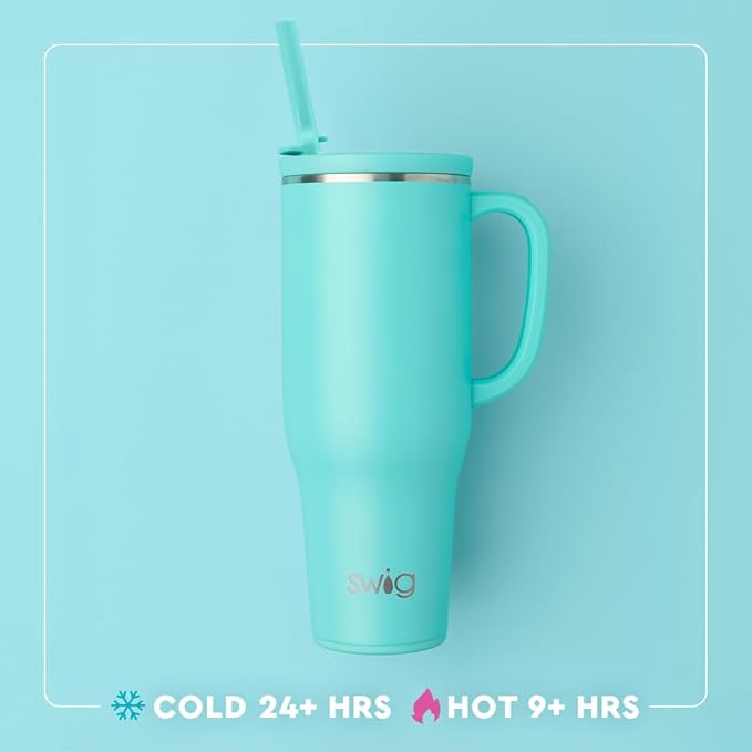Swig Life 40oz Leak Proof Mega Mug, 40oz Leak Proof Tumbler with Handle and Straw, Extra Large Insulated Tumblers, Cup Holder Friendly Travel Mug, Reusable Leakproof Water Bottle (Mystique)