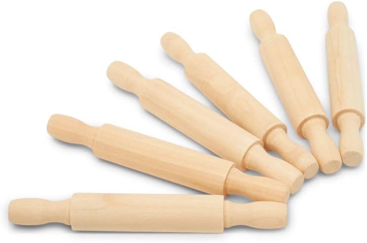 Wooden Mini Rolling Pin, 5 Inches Long, Pack of 6, Great for in The Kitchen, Play-doh, Crafting and Imaginative Play, by Woodpeckers