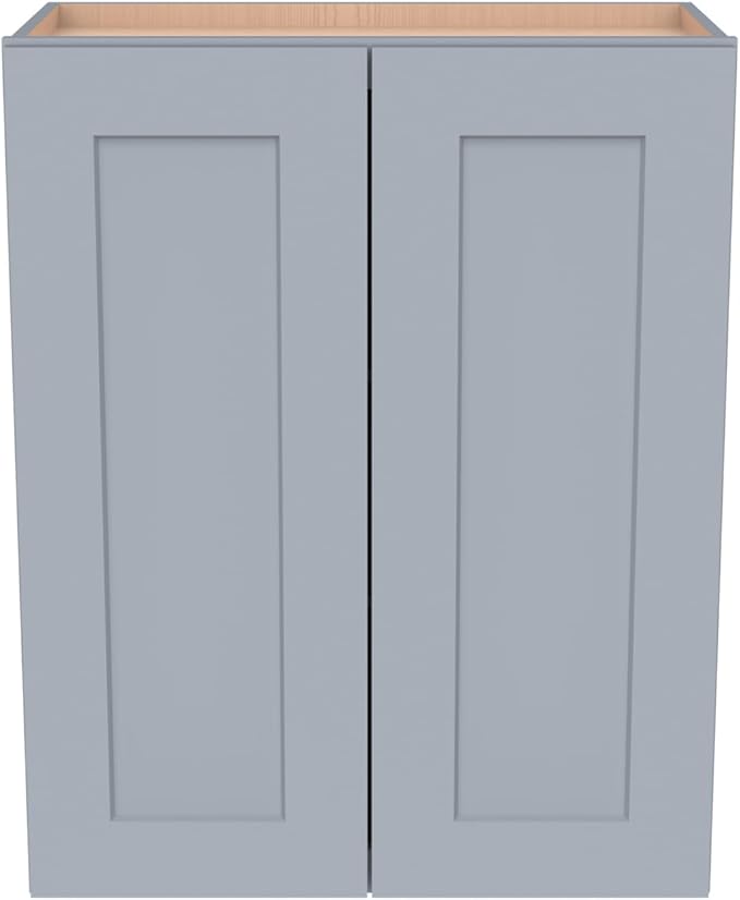 Wall-Mounted Cabinet – Solid Wood Shaker Style Medicine Cabinet with Adjustable Shelves & Soft-Close Doors for Bathroom, Kitchen, and Office Storage (Grey, 42" W x 12" D x 30" H)