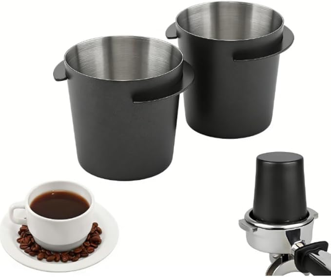 2 Pcs Coffee Dosing Cup 58mm, Stainless Steel Dosing Cup Compatible with All 58mm Portafilter, Stainless Steel Espresso coffee Dosing Cup (2, Black, 58mm)