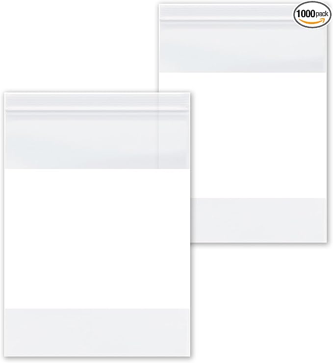 PSBM 1000 Count 4 Mil 4 Inch x 6 Inch, White Block Reclosable Poly Bags, With Write-On Block, Clear Zip Plastic Bag, Lock Seal Zipper For Packing, Storing, Organizing & Shipping Products