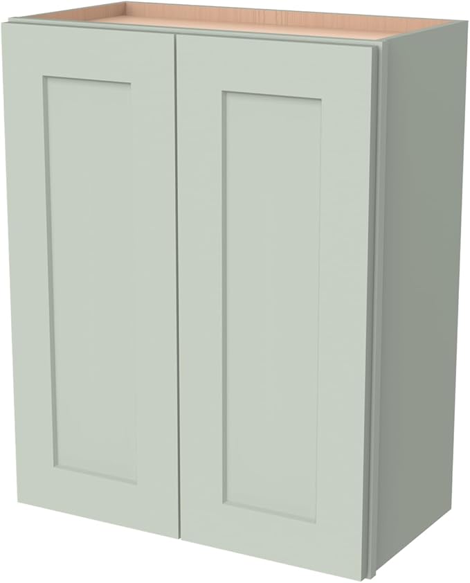Wall-Mounted Cabinet – Solid Wood Shaker Style Medicine Cabinet with Adjustable Shelves & Soft-Close Doors for Bathroom, Kitchen, and Office Storage (Jade Green, 36" W x 12" D x 36" H)