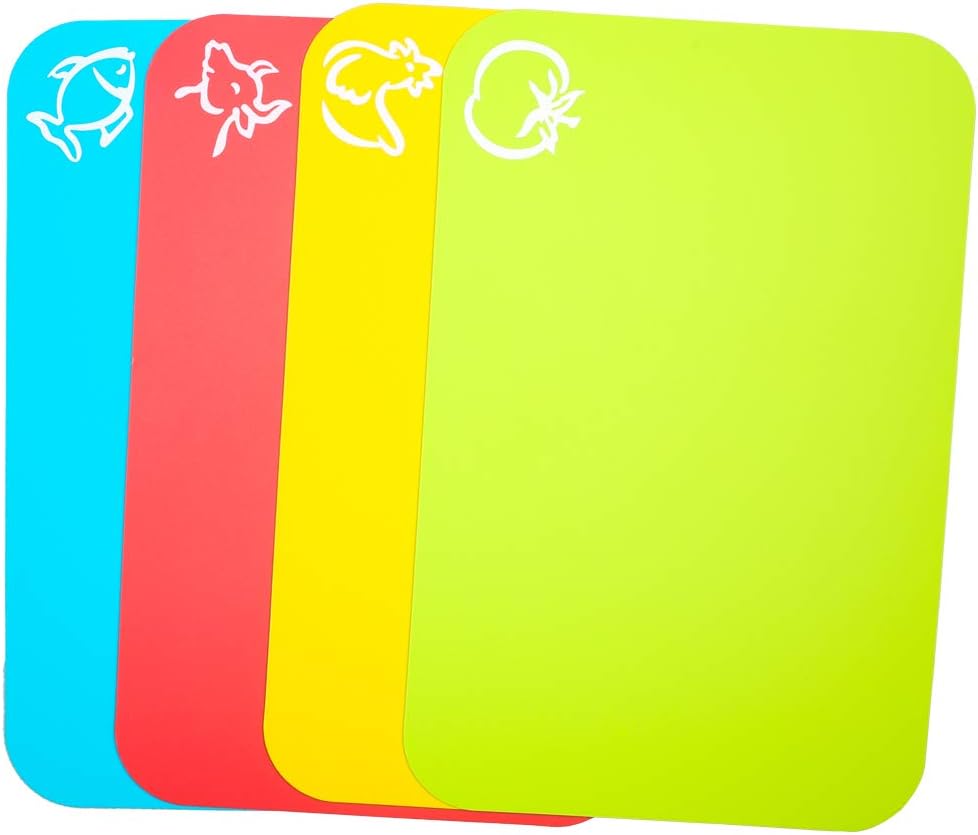 Small Flexible Plastic Cutting Board Mats, Cutting Boards Mats With Food Icons, Gripped Back and Dishwasher Safe, Set of 4 (7.5x11.4inch)