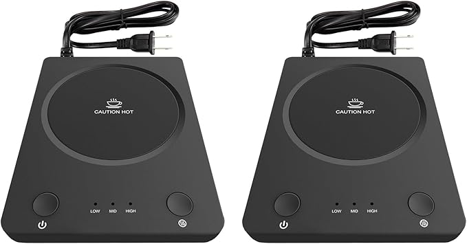 SEALON SLM03 Electric Coffee Mug Warmer (Black, 2 Pack) - 3-Temperature Desk Cup Warmer with Auto Shut-Off (4 Hours) for Heating Coffee, Tea, Milk & Beverages