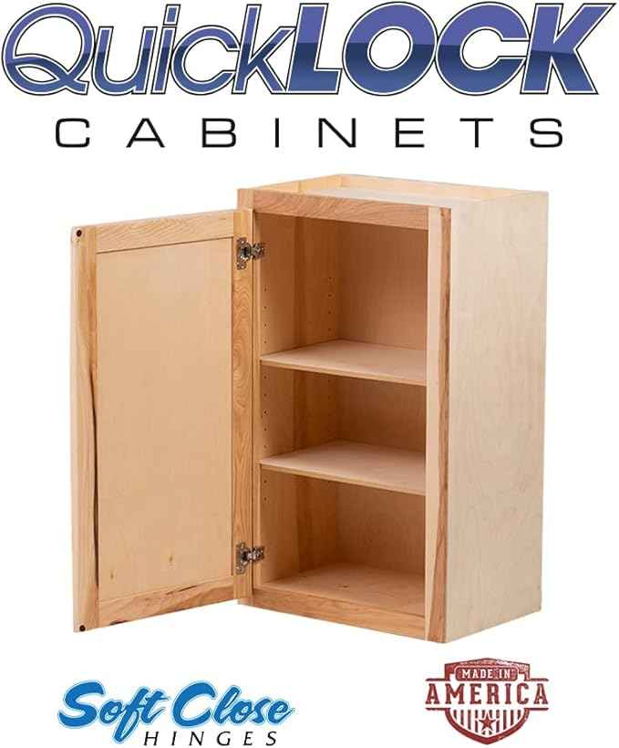 Quicklock RTA (Ready-to-Assemble) 42" Tall Wall Kitchen Cabinets - Shaker Style | 100% Hardwood | Made in America | Soft Close Hardware (Rustic Hickory, 12" D x 9" W x 42" H)