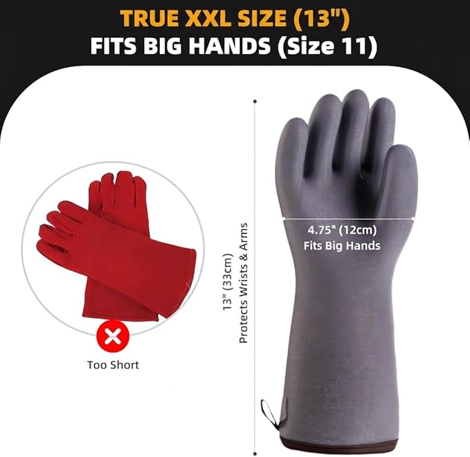M-Size Pitmaster Gloves - Liquid Silicone BBQ Gloves Heat Resistant 482°F, Waterproof Smoker Oven Mitts for Grilling & Baking, 13" Long for Women & Medium Hands (Grey)