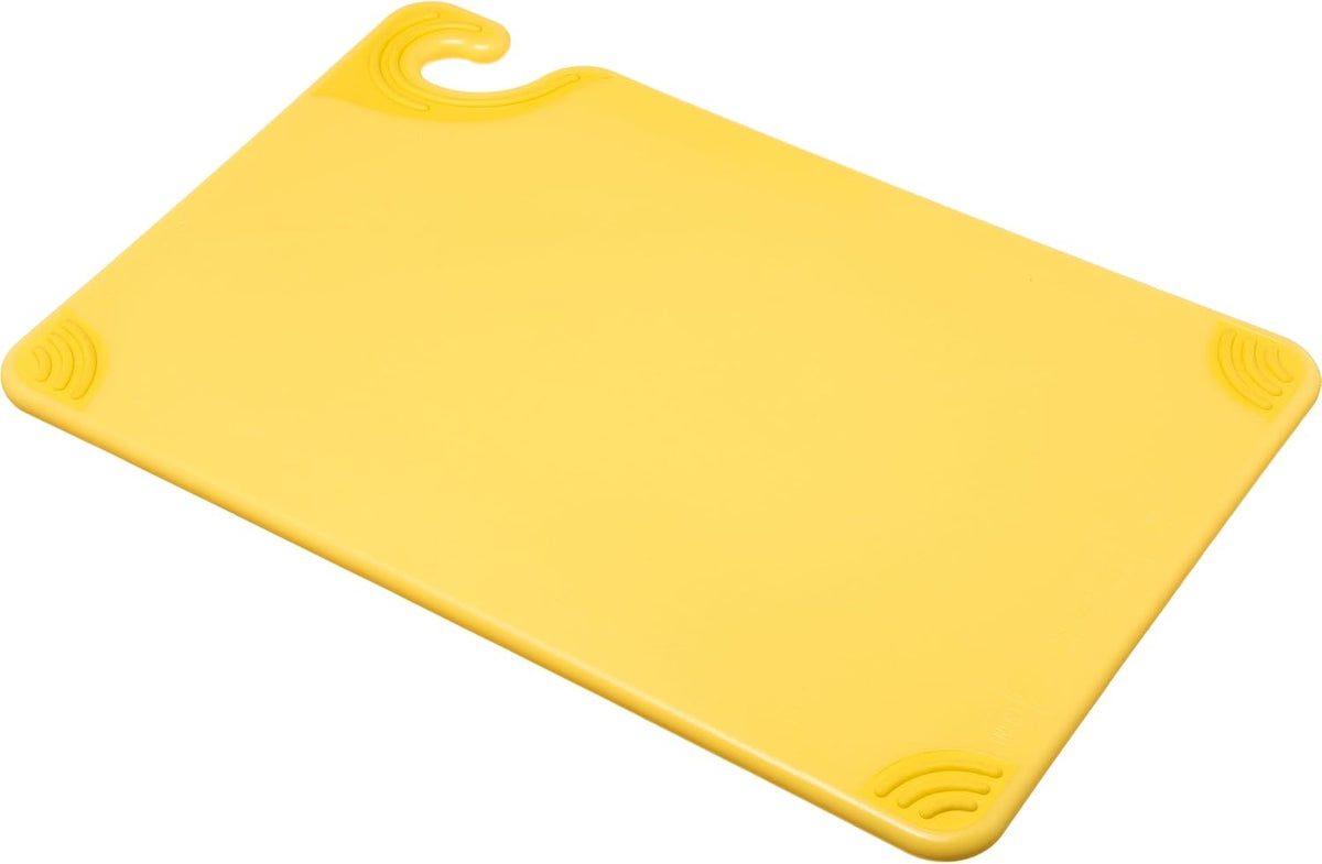 San Jamar Saf-T-Grip Plastic Cutting Board with Safety Hook, 12" x 18" x 0.5", Yellow, (Pack of 6)