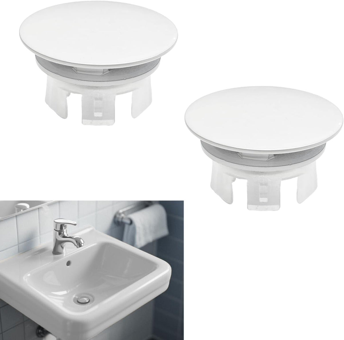 2 Pack Sink Basin Overflow Trim Ring,Solid Brass Bathroom Sink Trim Overfollow Cover,Sink Trim Overflow Cover Insert in Hole Round Caps or Kitchen Bathroom(White)