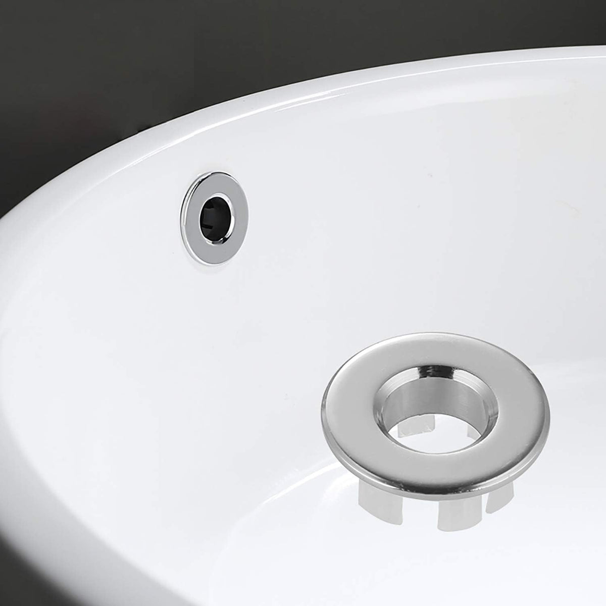 Sink Basin Trim Overflow Cover Brass Insert in Hole Round Caps Chrome