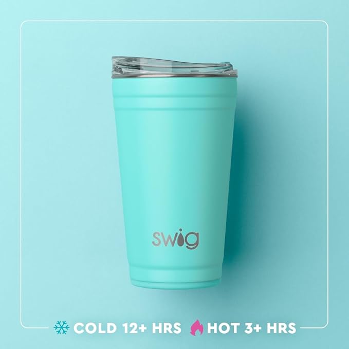 Swig Life 24oz Party Cup, Stackable Insulated Travel Coffee Tumbler with EZ Slider Lid, Cup Holder Friendly Travel, Stainless Steel 24 oz Tumbler, Reusable Mug (Taco Night)