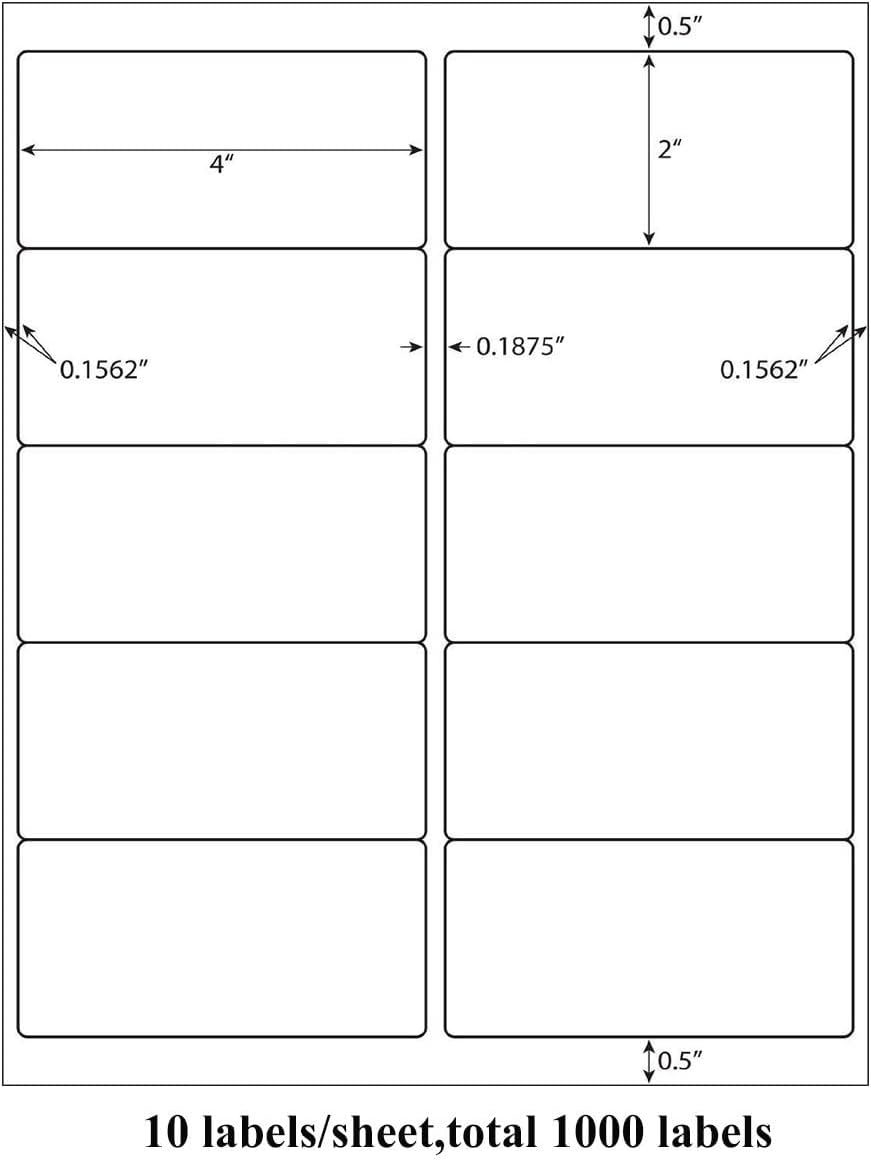 9527 Product 10 UP Sticker Labels,2x4 inches FBA Shipping Address Labels for Laser/Ink Jet Printer,Total 1000 Labels