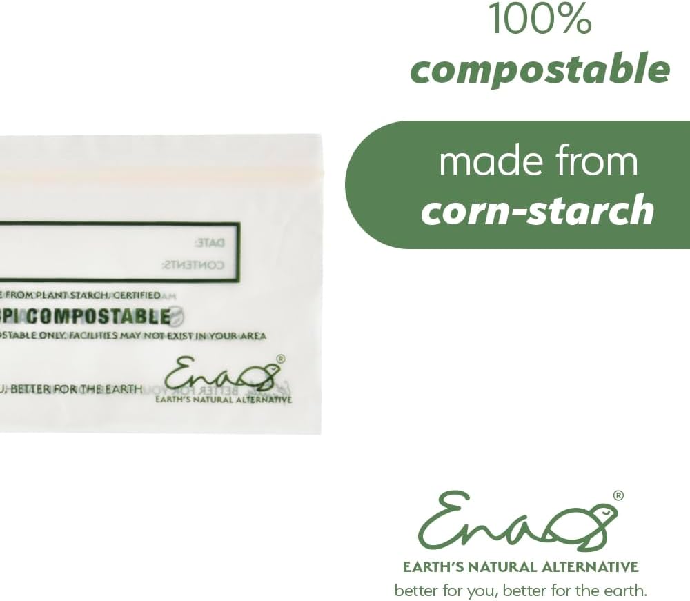 Earth's Natural Alternative Compostable Food Storage Bags, Reusable, Heavy-Duty | Resealable | Freezer Safe | Off-White | Pack of 6