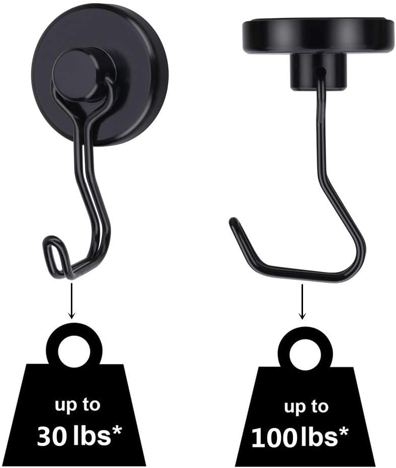 Magnetic Hooks 100LB Cruise Refrigerator Heavy Duty Neodymium Rare Earth Magnetic Hangers, Rubber Scratch-Resistant Base, Ideal for Indoor/Outdoor Hanging(Black 6Pack)