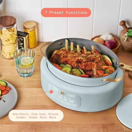 10-in-1, 6 Qt Electric Multi-Cooker with 7 Preset Functions, Hydrangea
