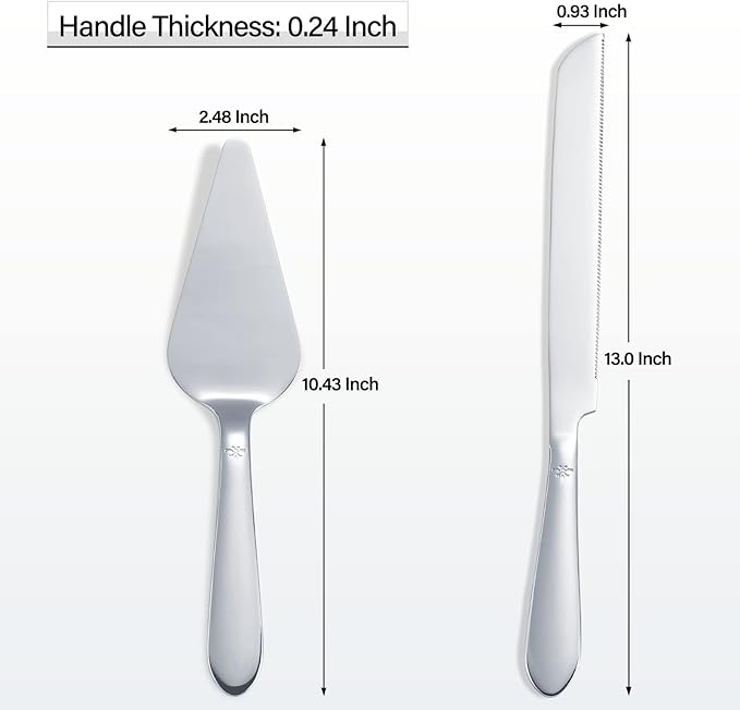 Eisinly Cake Cutting Set for Wedding, Elegant Cake Knife and Server Set with Thickened Stainless Steel Rounded Edges, Cake Cutter and Pie Spatula for Birthday Anniversary, 2 Pcs, Silver