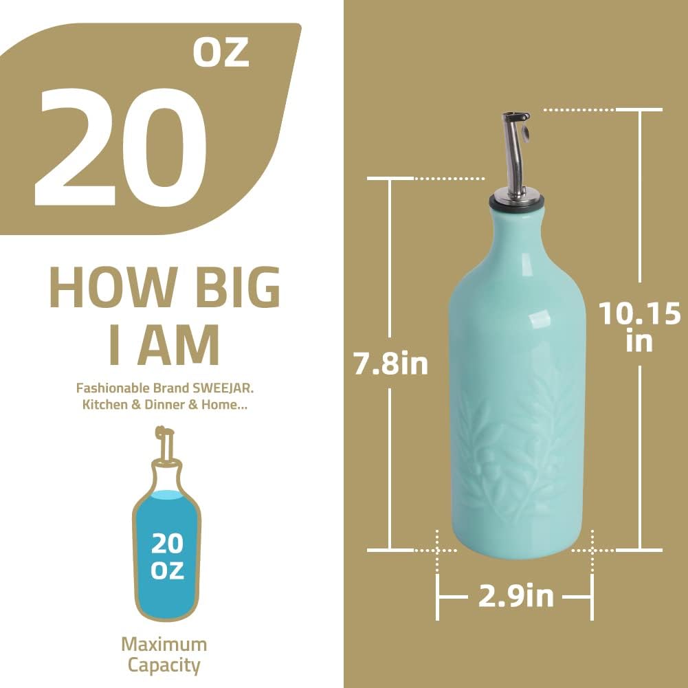 Sweejar Ceramic Olive Oil Dispenser Bottle, 20 Oz Relief Opaque Oil Cruet Protects To Reduce Oxidation, Suitable for Storage Vinegar, Soy Sauce,Liquids,Set of 1 (Rose Pink)