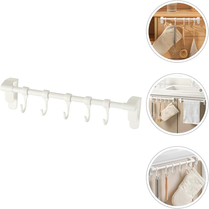 TOYANDONA No-Drill Under Cabinet Plastic Utensil Hooks 5-Row Kitchen Hanging Rack for Cookware and Spoon Storage, White Multi-Purpose Organizer for Kitchenware and Sundries