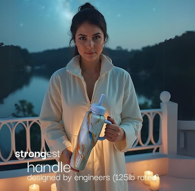 Coldest Tumbler with Handle and Straw - 100% Leak Proof Insulated Tumbler with Lid and Straw (3 Lids) - Stainless Steel Tumblers for Women & Men - Cup Holder Friendly Base, 46 oz (Ember Glowie)