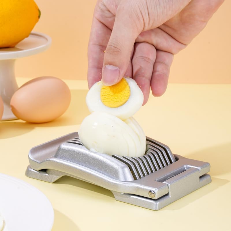 Egg Slicer for Hard Boiled Eggs, Heavy Duty Metal Stainless Steel Aluminum Alloy Egg Cutter for Egg Strawberry Mushroom Hot Dog Soft Fruit Kitchen Tool (Silver)