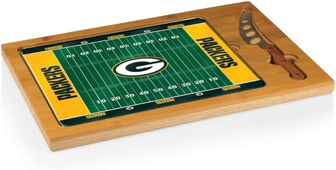 PICNIC TIME NFL Football Field Icon Glass Top Cutting Board & Knife Set, (Parawood & Bamboo)