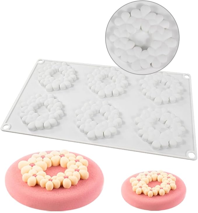 6-Cavity Flower Shape 3D Silicone Mold for Baking Cakes Mousse Dessert Pastry Mold Cake Decoration Cheesecake Ice Cream Mould (Cloud Flower M_11.84 X7 X0.32 inch)