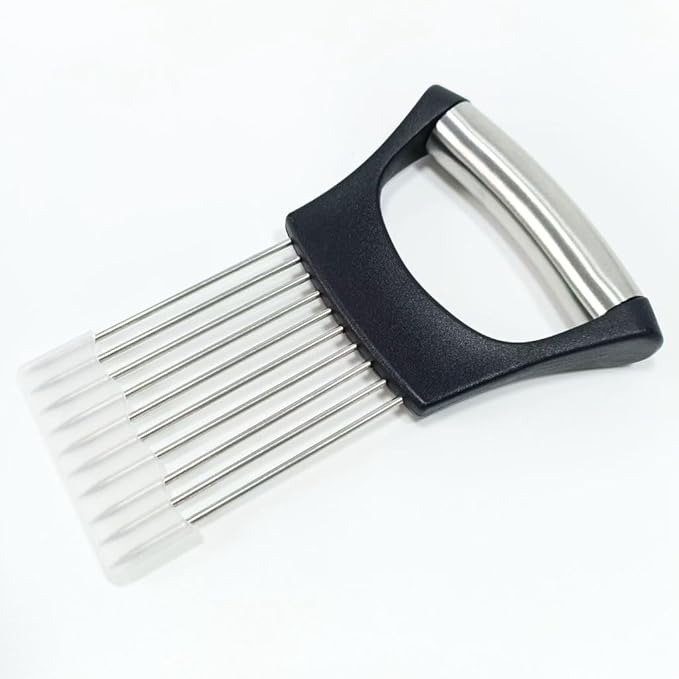 onion slicer，Kitchen Prong Slicer for Vegetables and Meat, Stainless Steel Tines with Safety Handle, Black (1)