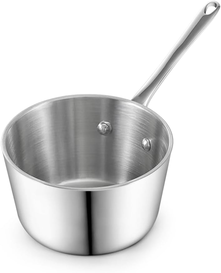 D&M Butter Warmer 0.14 Quart, Multi-Ply Clad Stainless Steel Milk Frother and Chocolate Melting Pot, Small Saucepan for Induction Stovetop, Coffee, Butter, Syrup