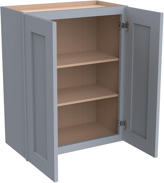 Wall-Mounted Cabinet – Solid Wood Shaker Style Medicine Cabinet with Adjustable Shelves & Soft-Close Doors for Bathroom, Kitchen, and Office Storage (Grey, 39" W x 12" D x 42" H)