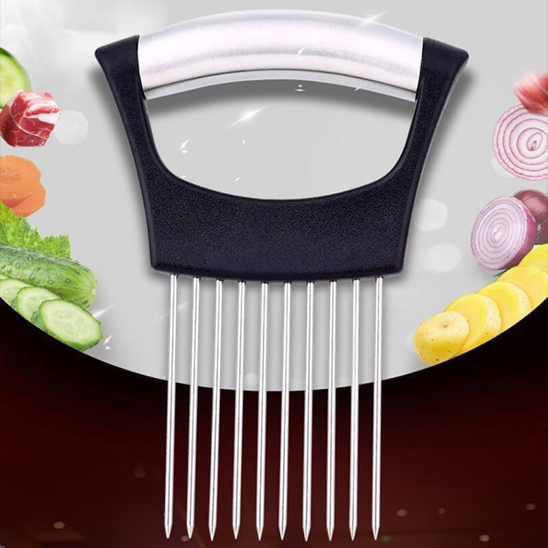 Stainless Steel Onion Slice Holder, Lemon Slicer Vegetable Cutter, Chopper Slicing Assistant Tool for Meat, Onion, Potato, Tomato Home Kitchen Tools (1 PCS)