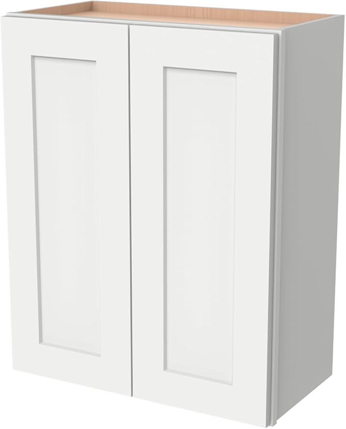 Wall-Mounted Cabinet – Solid Wood Shaker Style Medicine Cabinet with Adjustable Shelves & Soft-Close Doors for Bathroom, Kitchen, and Office Storage (Origami White, 33" W x 12" D x 36" H)