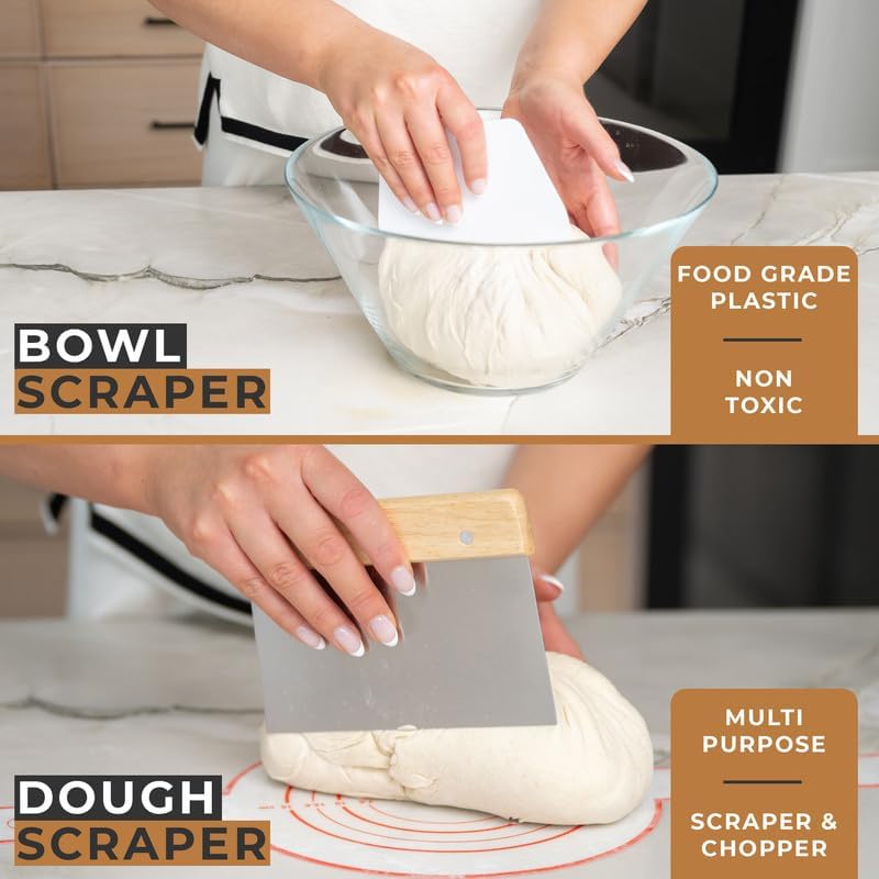 Banneton Bread Proofing Basket Set - Sourdough Starter Kit with Bread Making Tools Like 9" & 10" Baskets, Whisk, Brush, Scraper, Lame, Blades, Liners & More - Premium Sourdough Bread Baking Supplies