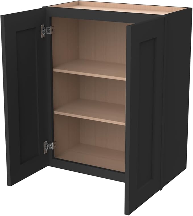 Wall-Mounted Cabinet – Solid Wood Shaker Style Medicine Cabinet with Adjustable Shelves & Soft-Close Doors for Bathroom, Kitchen, and Office Storage (Charcoal Black, 36" W x 12" D x 42" H)
