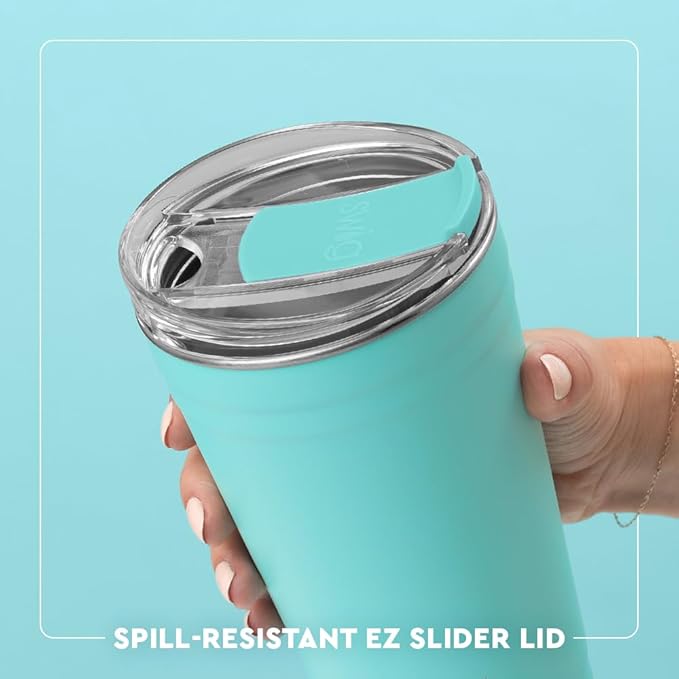 Swig Life 24oz Party Cup, Stackable Insulated Travel Coffee Tumbler with EZ Slider Lid, Cup Holder Friendly, Stainless Steel 24 oz Tumbler, Reusable Coffee Mug (Saturdays in Austin)