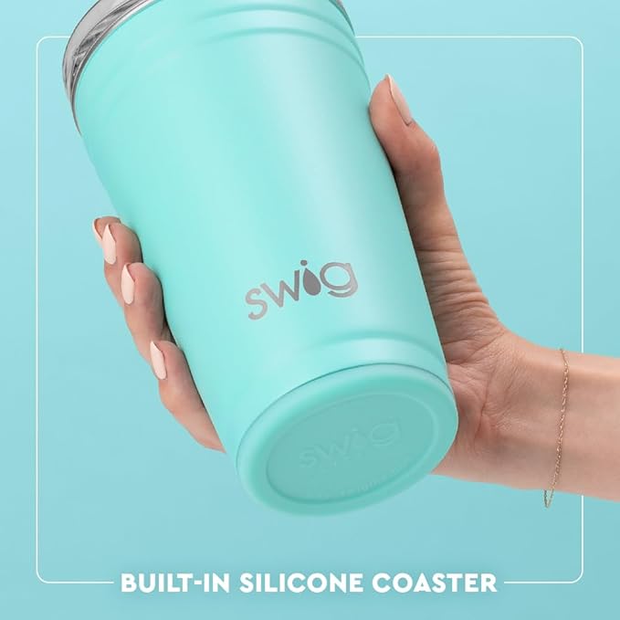 Swig Life 24oz Party Cup, Stackable Insulated Travel Coffee Tumbler with EZ Slider Lid, Cup Holder Friendly, Stainless Steel 24 oz Tumbler, Reusable Coffee Mug (Errbody Lake)